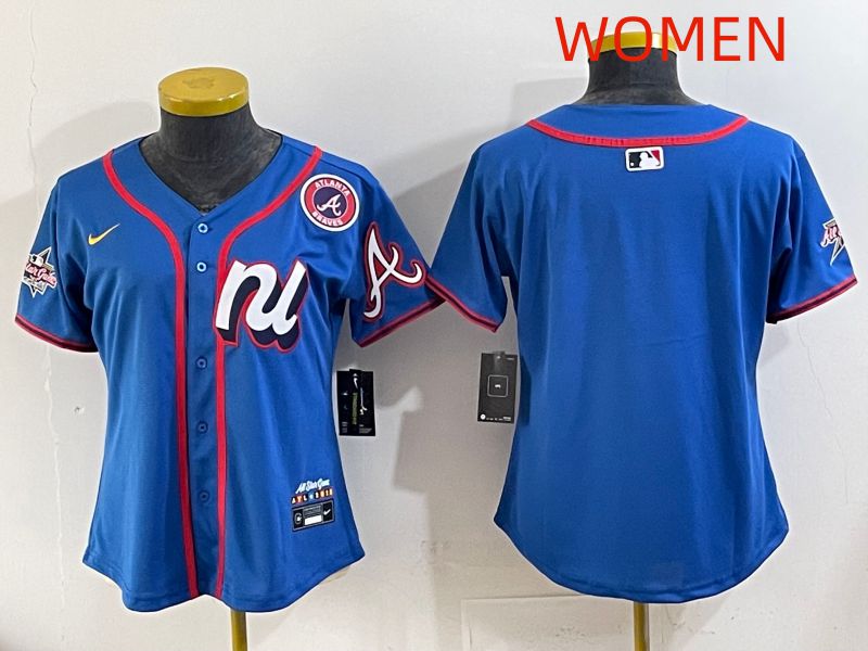 Women 2025 Atlanta Braves Blank Blue All star Nike MLB Jersey style 01
